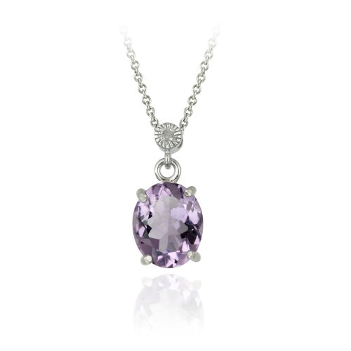 Sterling Silver 7.80 TCW Oval Amethyst and Diamond Pendant Earring Set-3