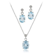 Sterling Silver 6&1/2 ct Blue Topaz & Diamond Accent Oval Pendant Earring Set
