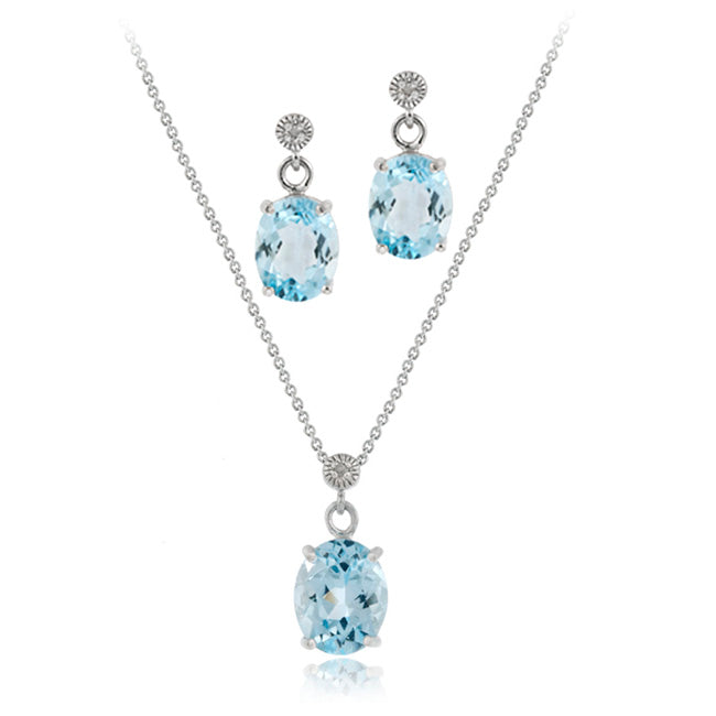 Sterling Silver 6&1/2 ct Blue Topaz & Diamond Accent Oval Pendant Earring Set-2
