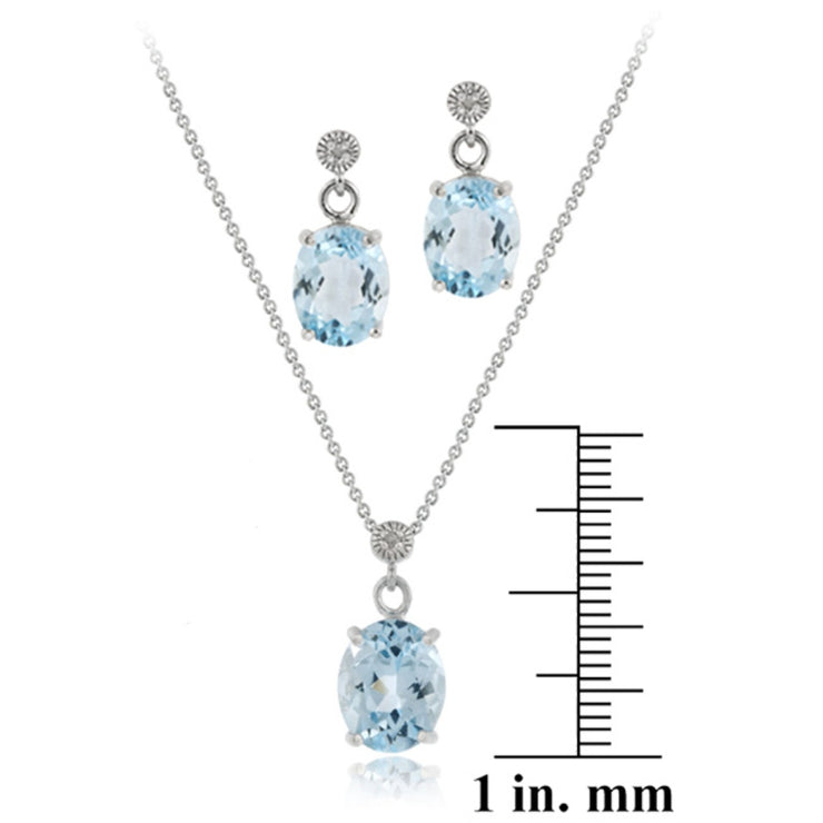 Sterling Silver 6&1/2 ct Blue Topaz & Diamond Accent Oval Pendant Earring Set