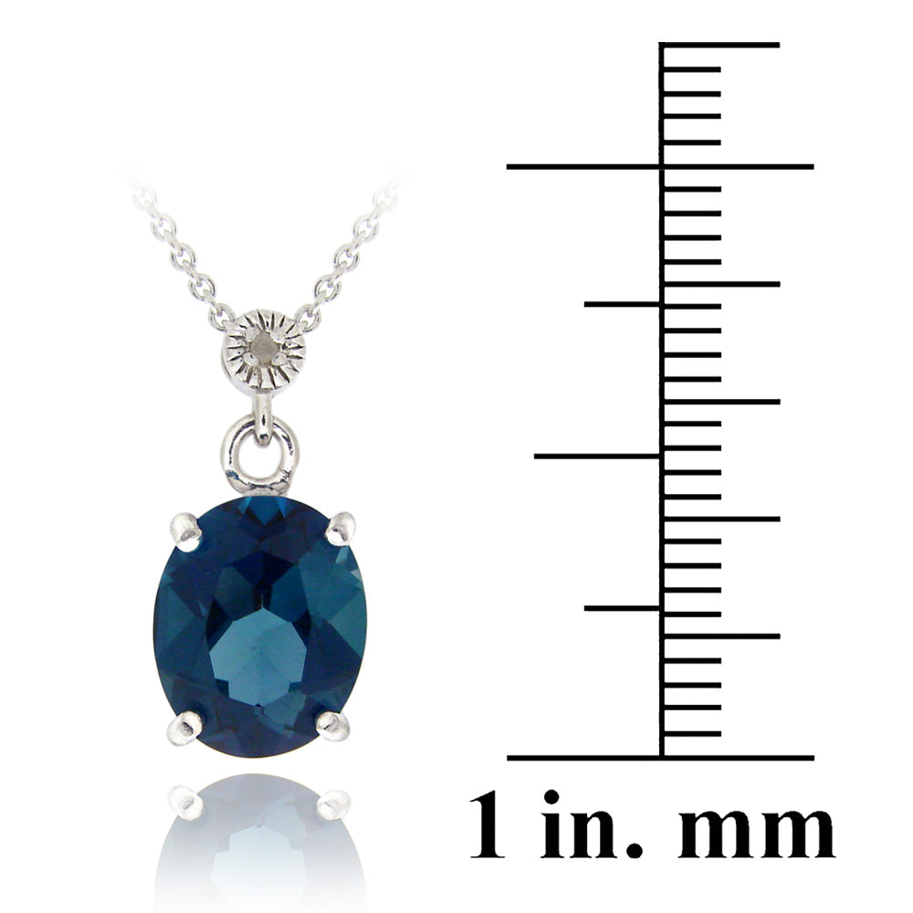 Sterling Silver 10.8ct London Blue Topaz & Diamond Accent Oval Pendant Earrings Set-2