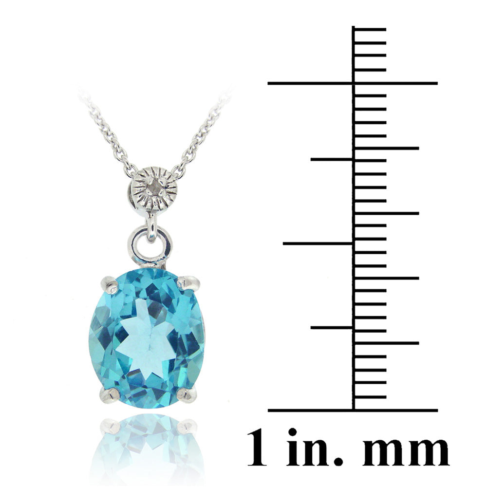 Sterling Silver 10.8ct Swiss Blue Topaz & Diamond Accent Oval Pendant & Earrings Set-2