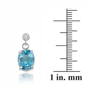 Sterling Silver 10.8ct Swiss Blue Topaz & Diamond Accent Oval Pendant & Earrings Set