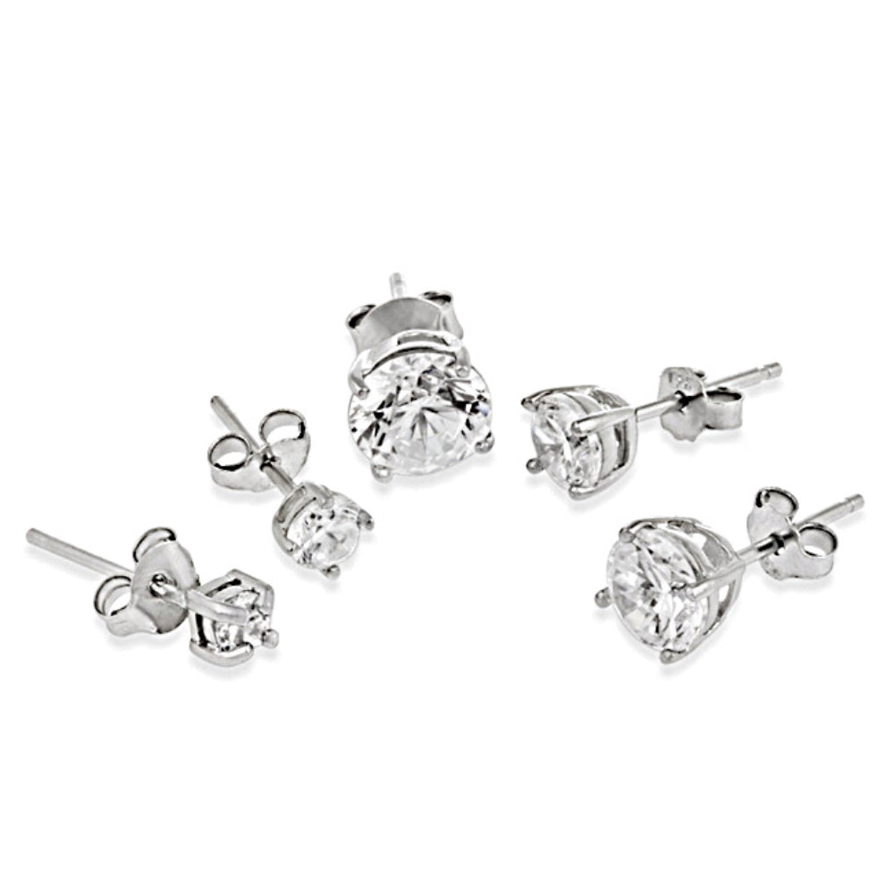 Sterling Silver Cubic Zirconia Set of 5 Round Stud Earrings-2