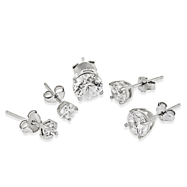 Sterling Silver Cubic Zirconia Set of 5 Round Stud Earrings