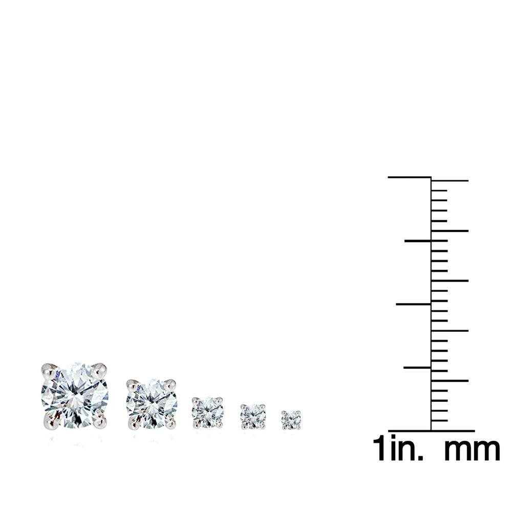 Sterling Silver Cubic Zirconia Set of 5 Round Stud Earrings-3