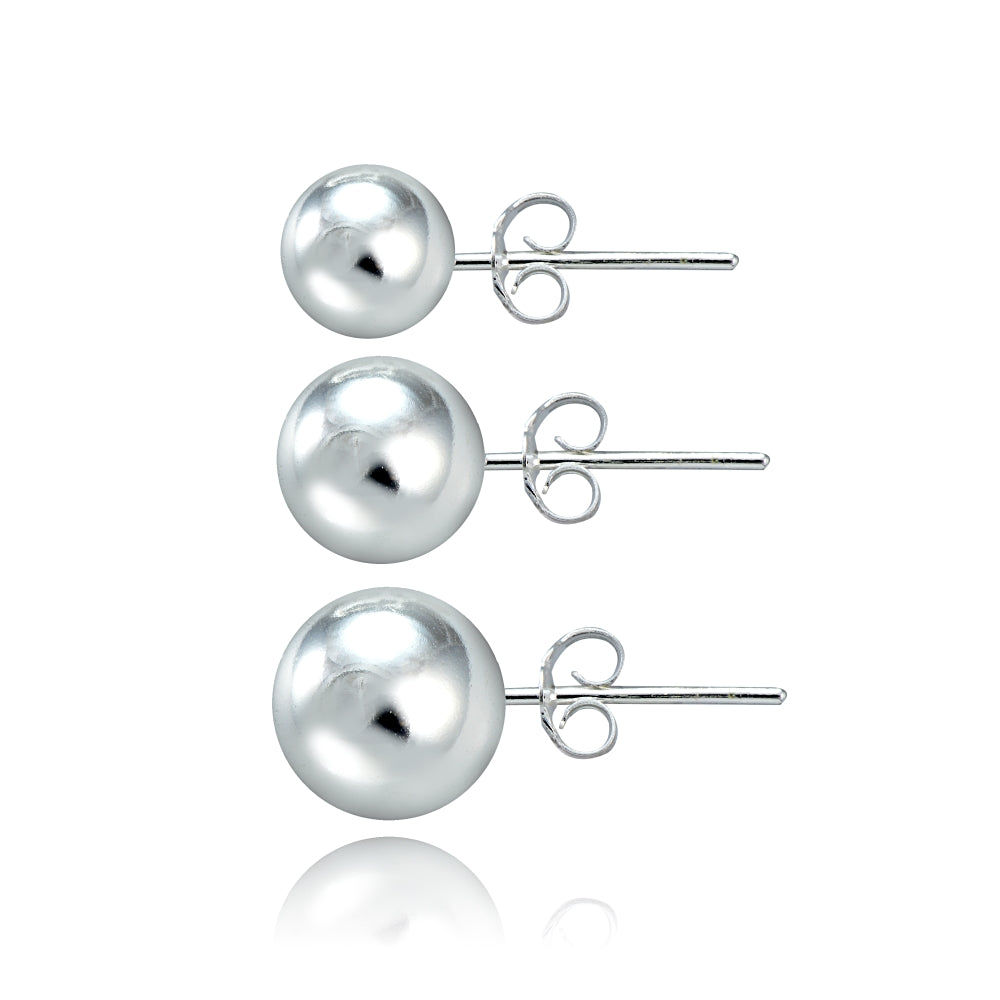Sterling Silver 3-Pair Ball Stud Earrings Set-2