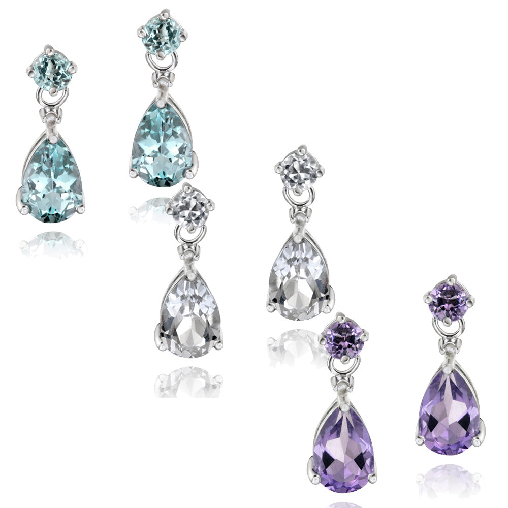 Sterling Silver 10.2ct Amethyst, Blue Topaz, White Topaz & Diamond Accent Teardrop Earrings Set