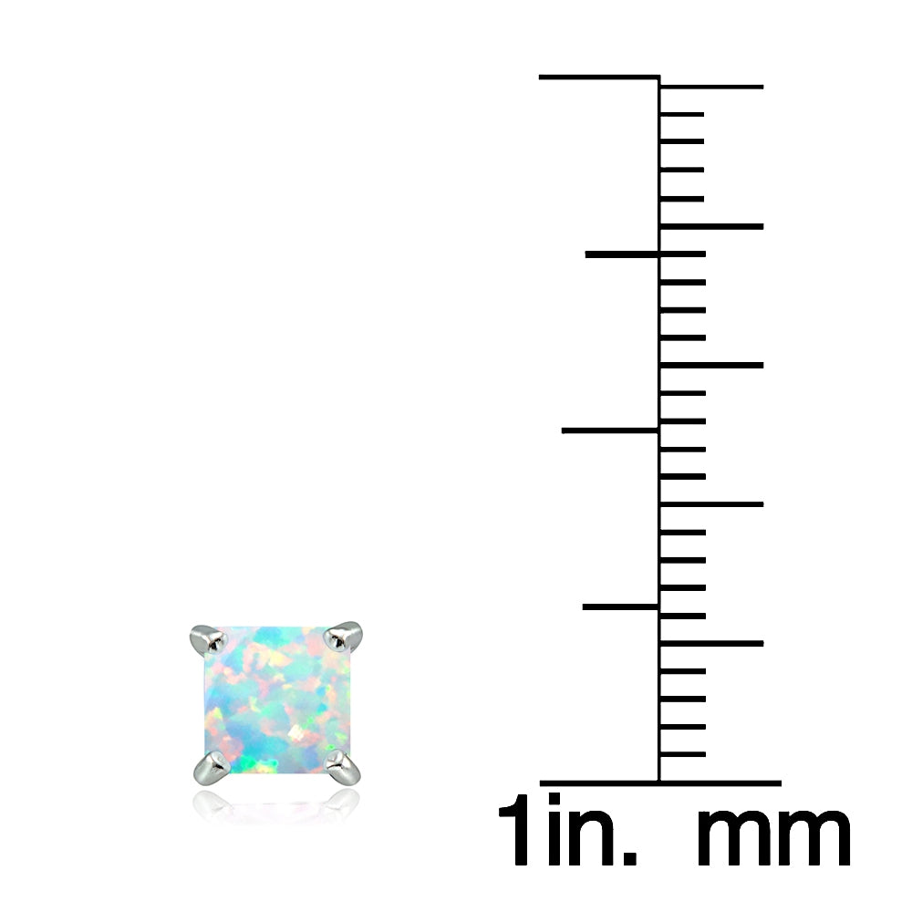 Sterling Silver 1.3ct Blue White and Pink Created Opal 5mm Square Stud Earrings, Set of 3-2