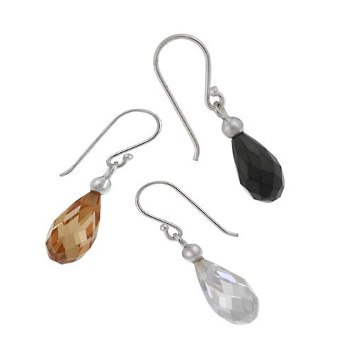 Sterling Silver White, Champagne, & Black CZ Briolette Teardrop Earring Set-2