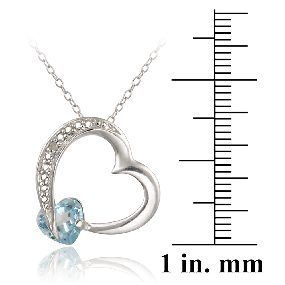 Sterling Silver 2ct Blue Topaz & Diamond Accent Floating Heart Pendant and Earrings Set-2