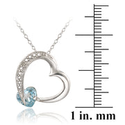 Sterling Silver 2ct Blue Topaz & Diamond Accent Floating Heart Pendant and Earrings Set