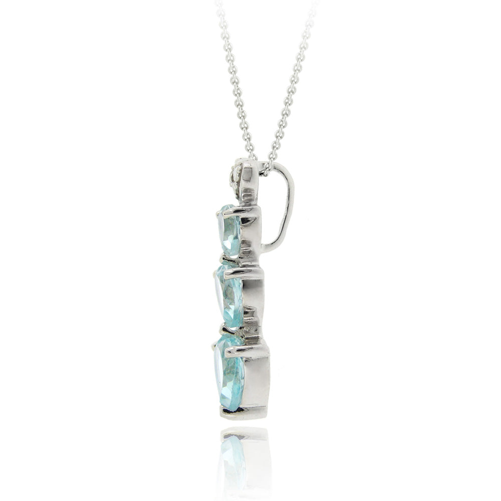 Sterling Silve Blue Topaz & Diamond Heart Necklace & Earrings Set-2