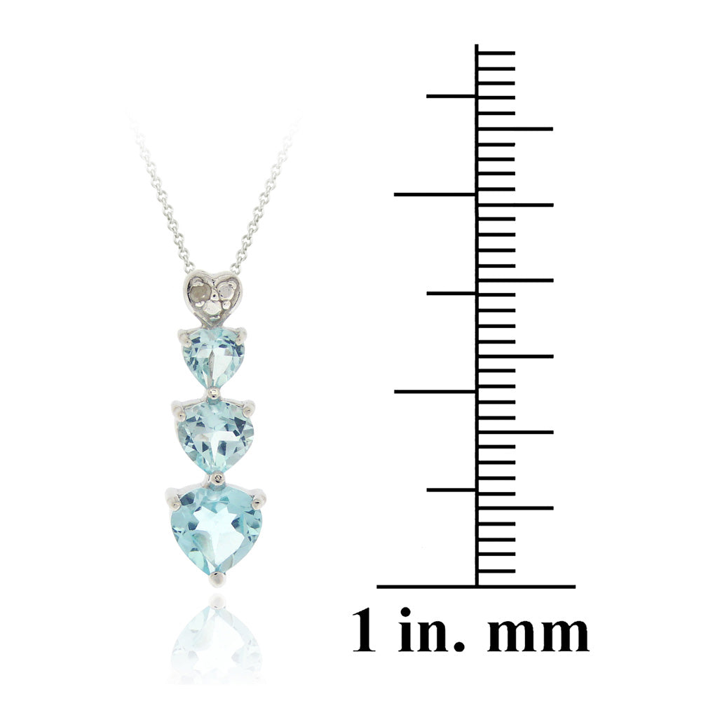 Sterling Silve Blue Topaz & Diamond Heart Necklace & Earrings Set-3