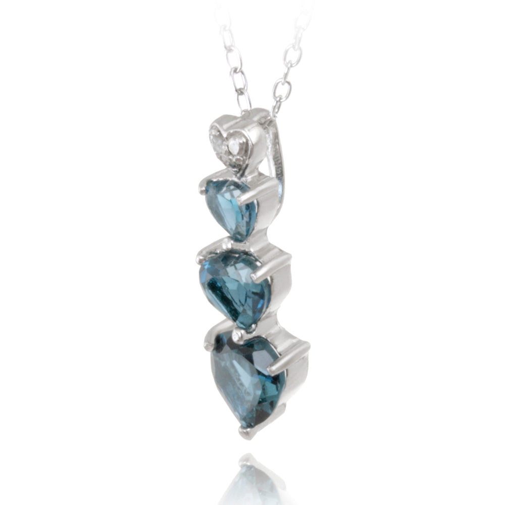 Sterling Silver 2.25ct London Blue Topaz & Diamond Heart Necklace & Earrings Set-2