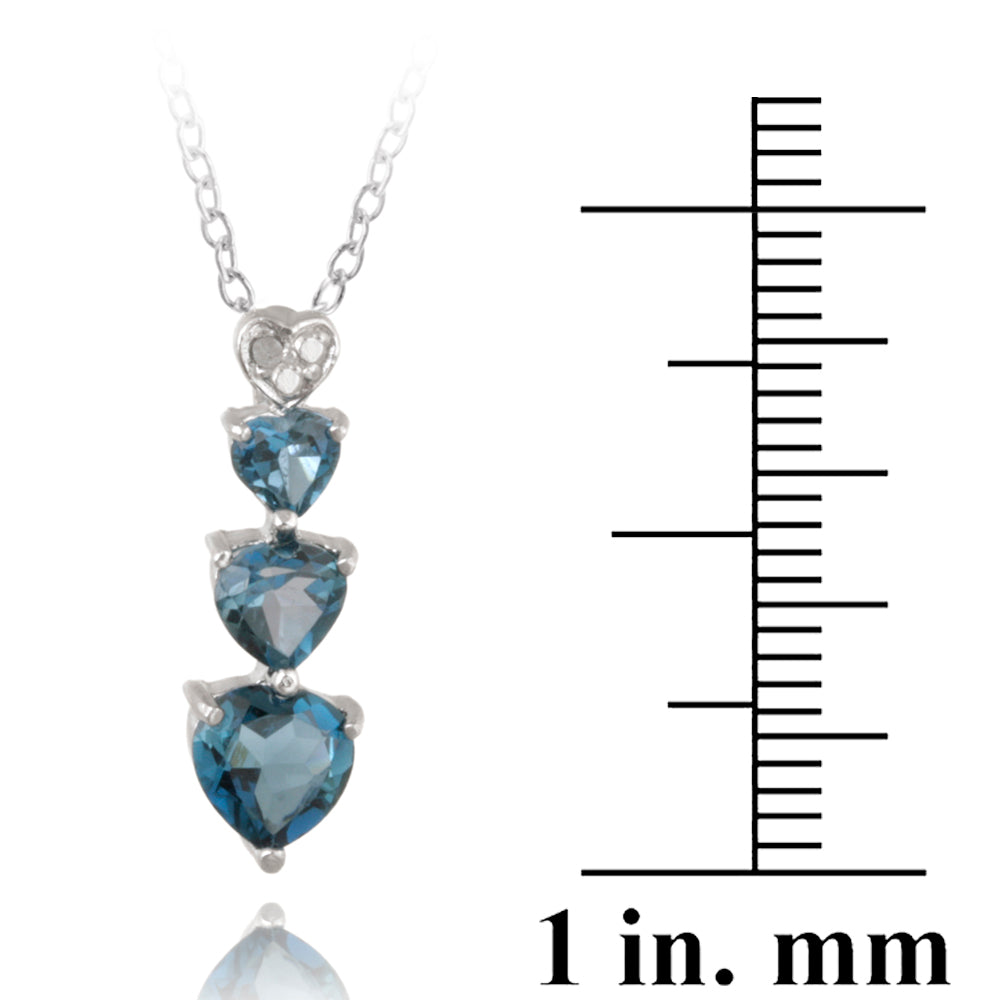 Sterling Silver 2.25ct London Blue Topaz & Diamond Heart Necklace & Earrings Set-3