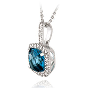 Sterling Silver 4ct London Blue Topaz & Diamond Accent Square Necklace & Earrings Set