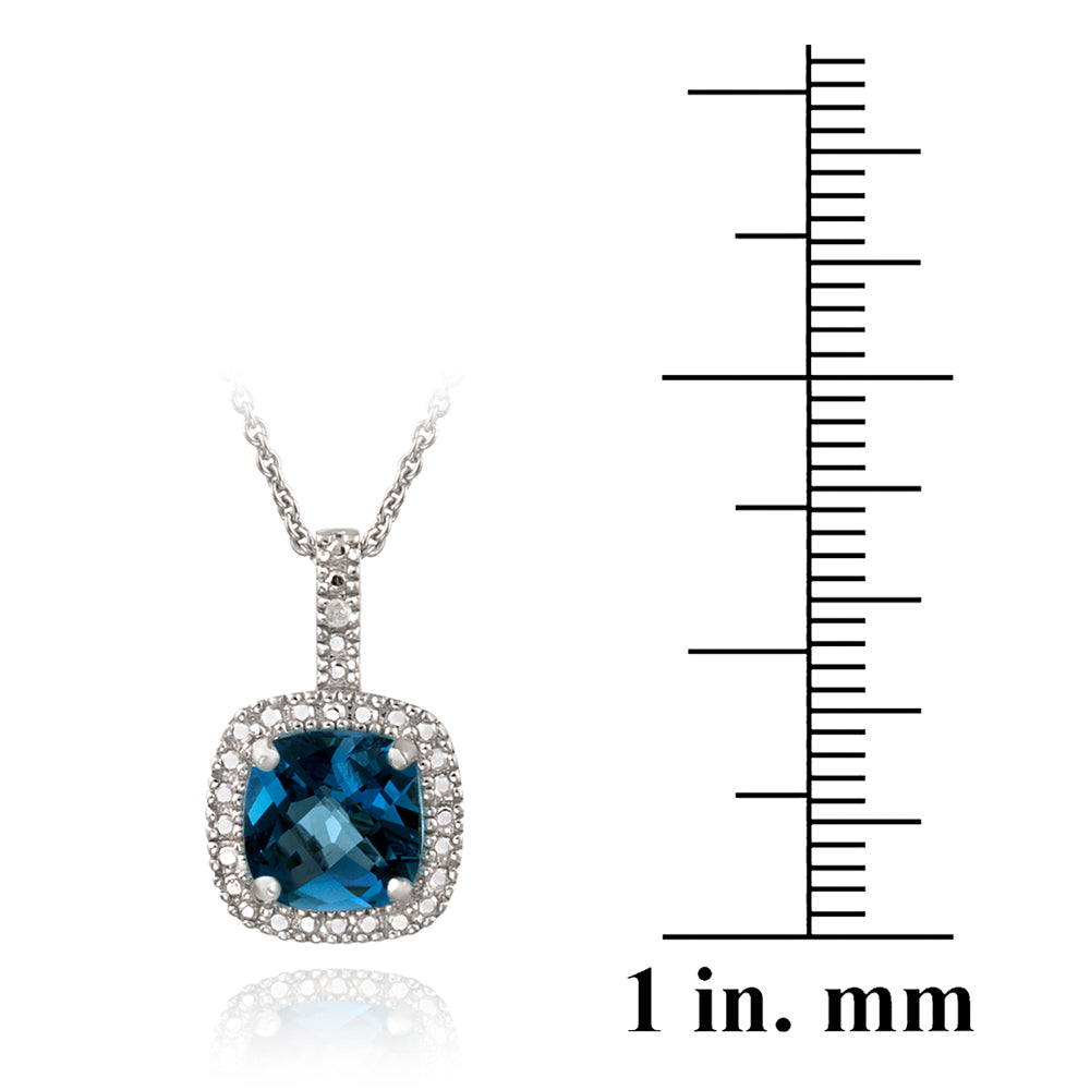 Sterling Silver 4ct London Blue Topaz & Diamond Accent Square Necklace & Earrings Set-3