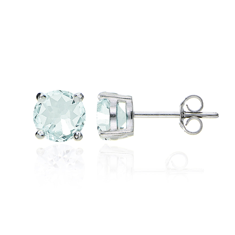 Sterling Silver Aquamarine Round Solitaire Necklace and Stud Earrings Set-3