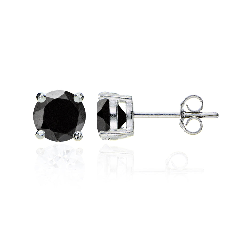Sterling Silver Black Spinel Round Solitaire Necklace and Stud Earrings Set-2