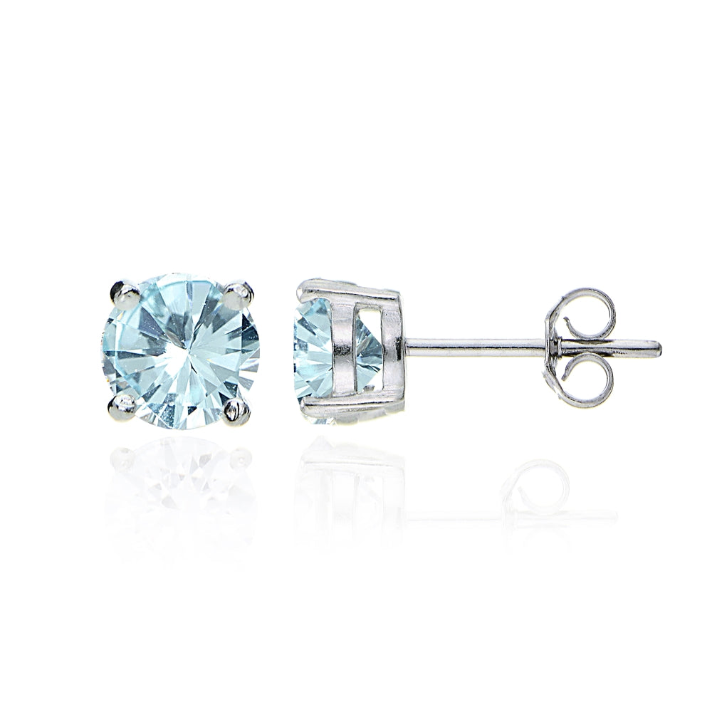 Sterling Silver Blue Topaz Round Solitaire Necklace and Stud Earrings Set-2