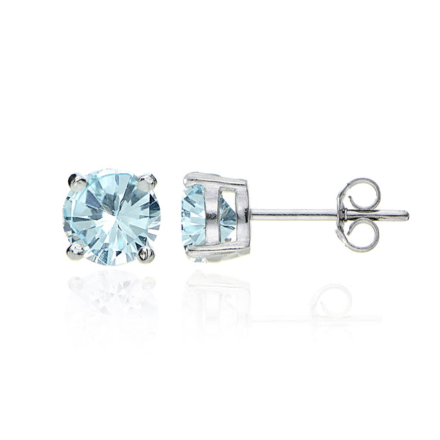 Sterling Silver Blue Topaz Round Solitaire Necklace and Stud Earrings Set