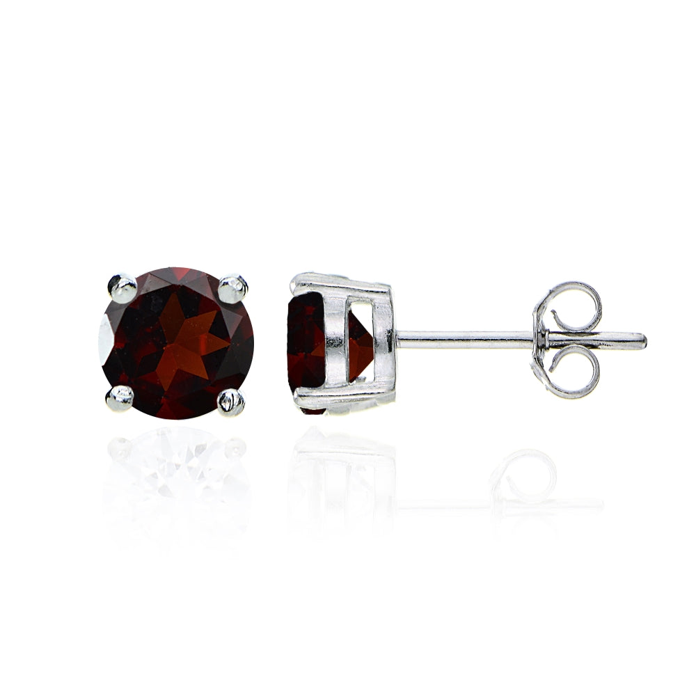 Sterling Silver Garnet Round Solitaire Necklace and Stud Earrings Set-2