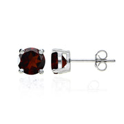 Sterling Silver Garnet Round Solitaire Necklace and Stud Earrings Set