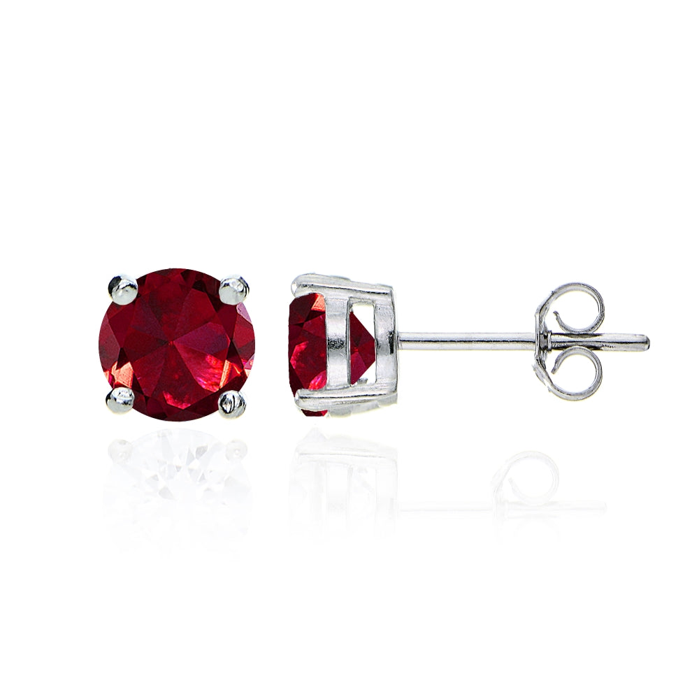 Sterling Silver Created Ruby Round Solitaire Necklace and Stud Earrings Set-2
