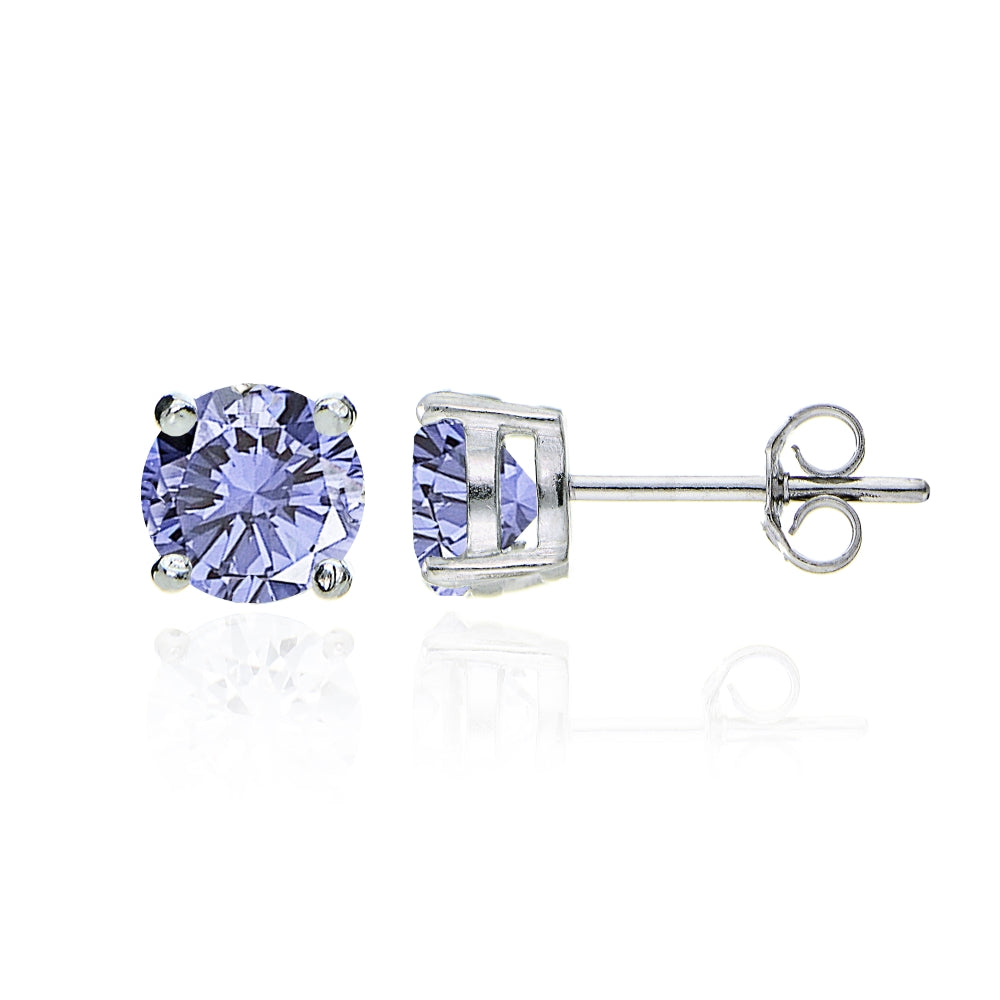 Sterling Silver Created Tanzanite Round Solitaire Necklace and Stud Earrings Set-2