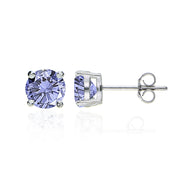 Sterling Silver Created Tanzanite Round Solitaire Necklace and Stud Earrings Set