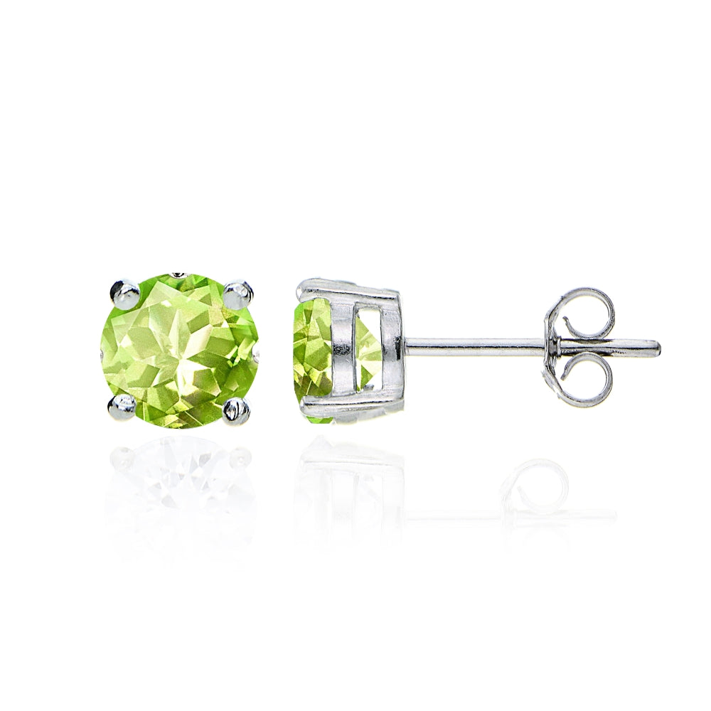 Sterling Silver Peridot Round Solitaire Necklace and Stud Earrings Set-2