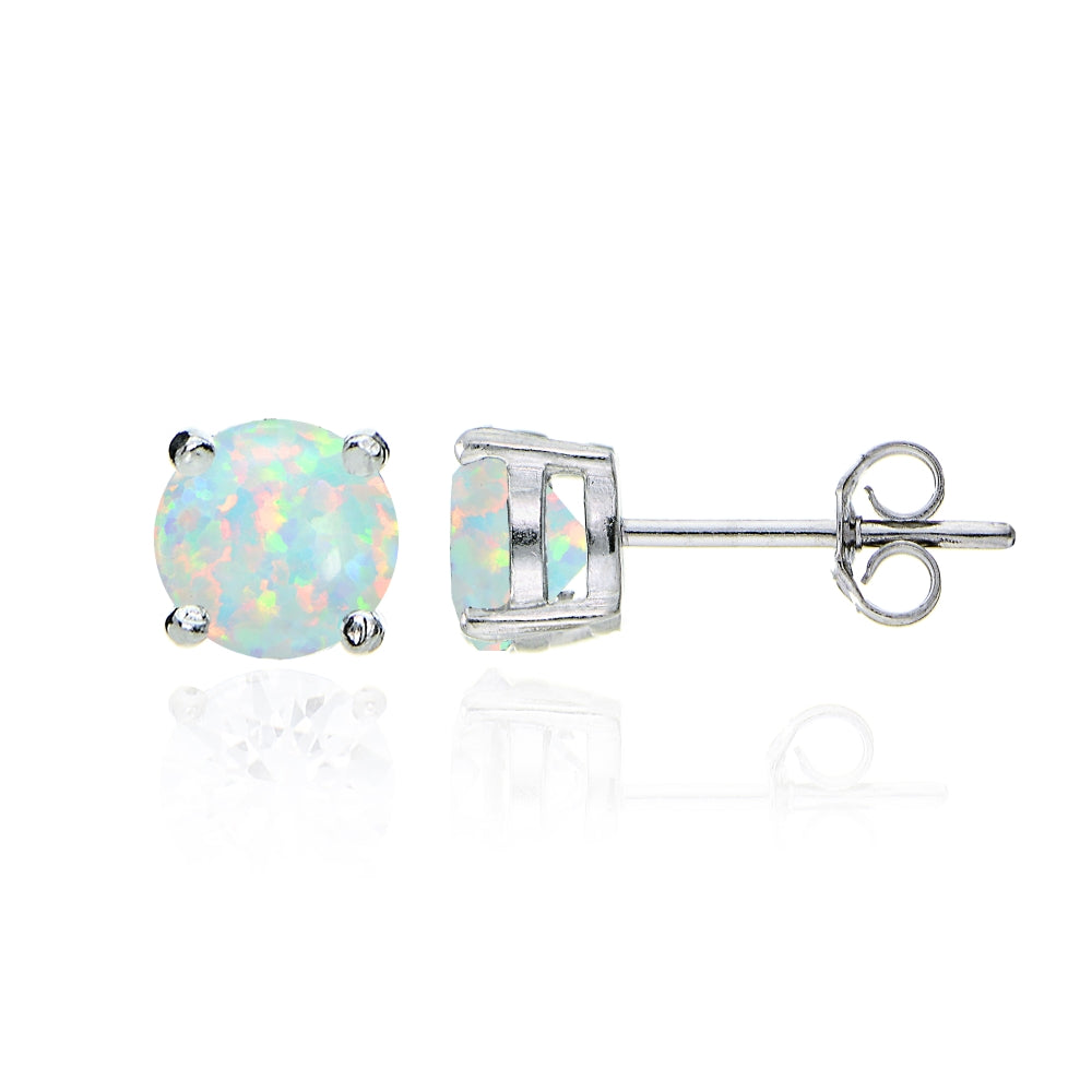 Sterling Silver Created White Opal Round Solitaire Necklace and Stud Earrings Set-2