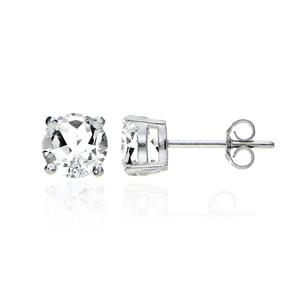 Sterling Silver White Topaz Round Solitaire Necklace and Stud Earrings Set-2