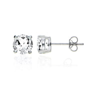 Sterling Silver White Topaz Round Solitaire Necklace and Stud Earrings Set