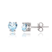 Sterling Silver Blue Topaz Heart Solitaire Necklace and Stud Earrings Set