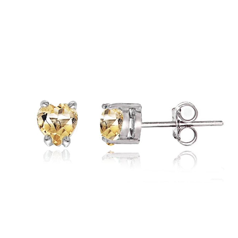 Sterling Silver Citrine Heart Solitaire Necklace and Stud Earrings Set-2