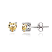 Sterling Silver Citrine Heart Solitaire Necklace and Stud Earrings Set