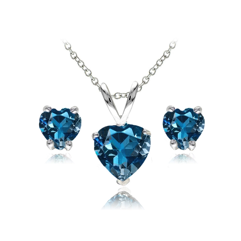 Sterling Silver London Blue Topaz Heart Solitaire Necklace and Stud Earrings Set