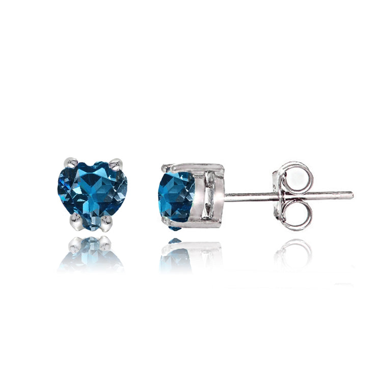 Sterling Silver London Blue Topaz Heart Solitaire Necklace and Stud Earrings Set