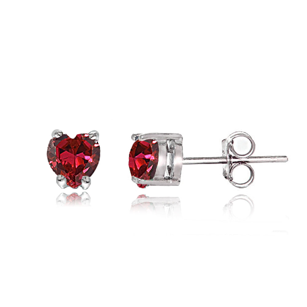 Sterling Silver Created Ruby Heart Solitaire Necklace and Stud Earrings Set-2