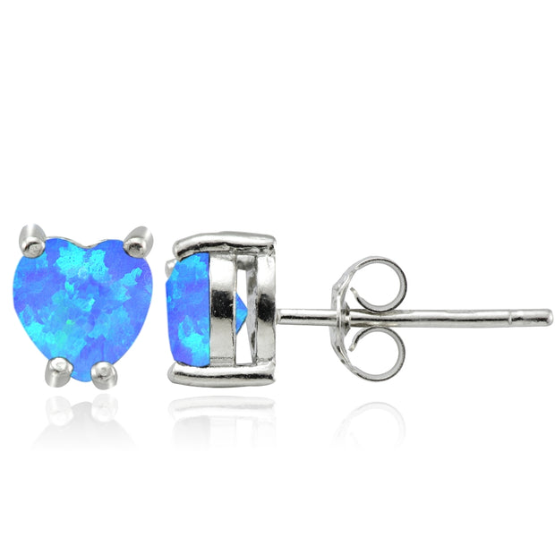 Sterling Silver 1.2ct Blue White and Pink Created Opal 5mm Heart Stud Earrings, Set of 3