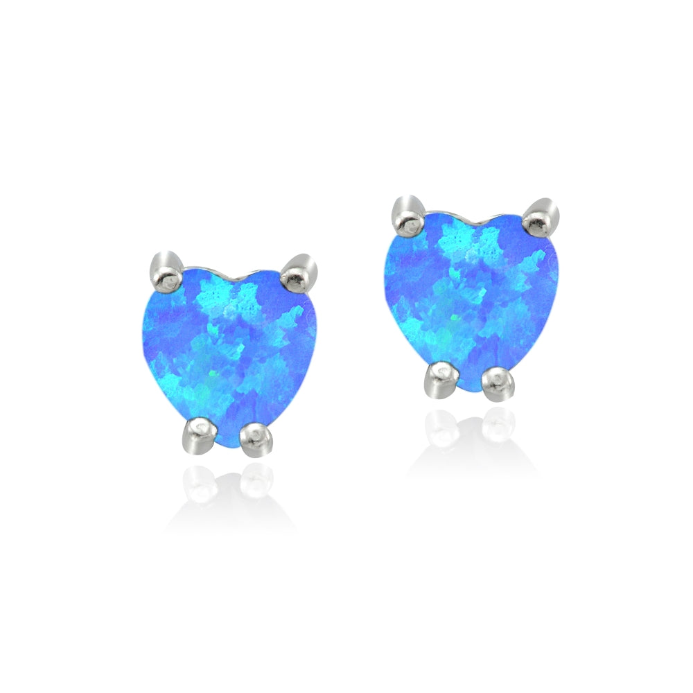 Sterling Silver 1.2ct Blue White and Pink Created Opal 5mm Heart Stud Earrings, Set of 3-3