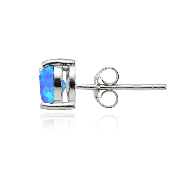 Sterling Silver 1.2ct Blue White and Pink Created Opal 5mm Heart Stud Earrings, Set of 3