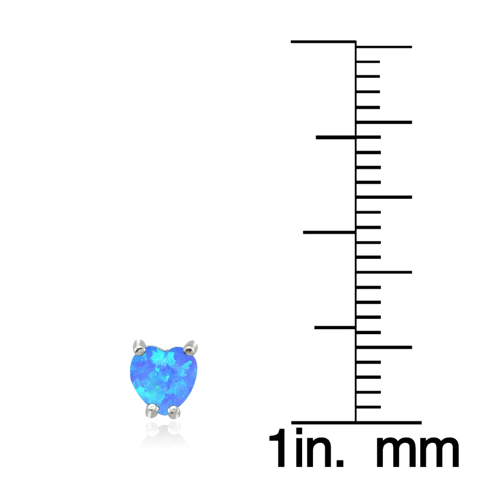 Sterling Silver 1.2ct Blue White and Pink Created Opal 5mm Heart Stud Earrings, Set of 3-5