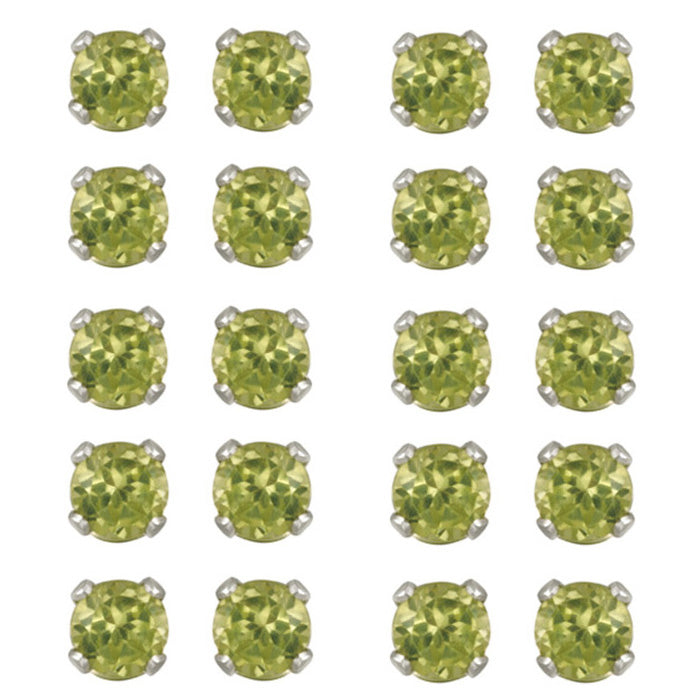 Sterling Silver 5.6ct Peridot 4mm Stud Earrings, Set of 10