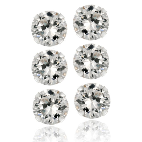 Sterling Silver 6.3ct White Topaz 6mm Stud Earrings, Set of 3