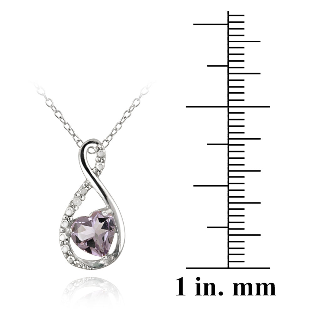 Sterling Silver Amethyst & Diamond Accent Swirl Heart Necklace and Earrings Set-3