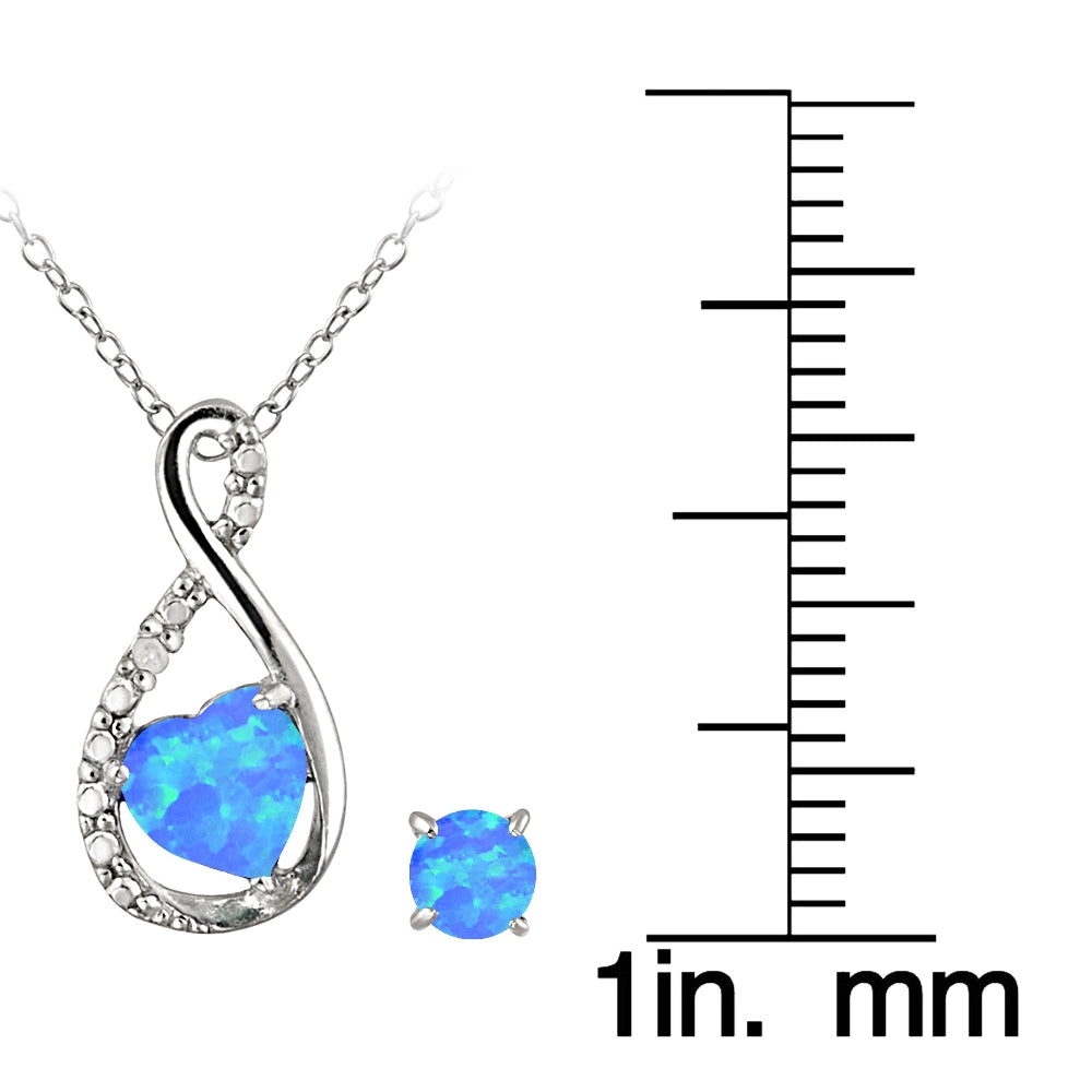 Sterling Silver Blue Opal and Diamond Accent Swirl Heart Necklace and Earrings Set-3