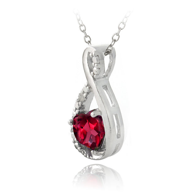 Sterling Silver Created Ruby & Diamond Accent Infinity Heart Pendant and Stud Earrings Set